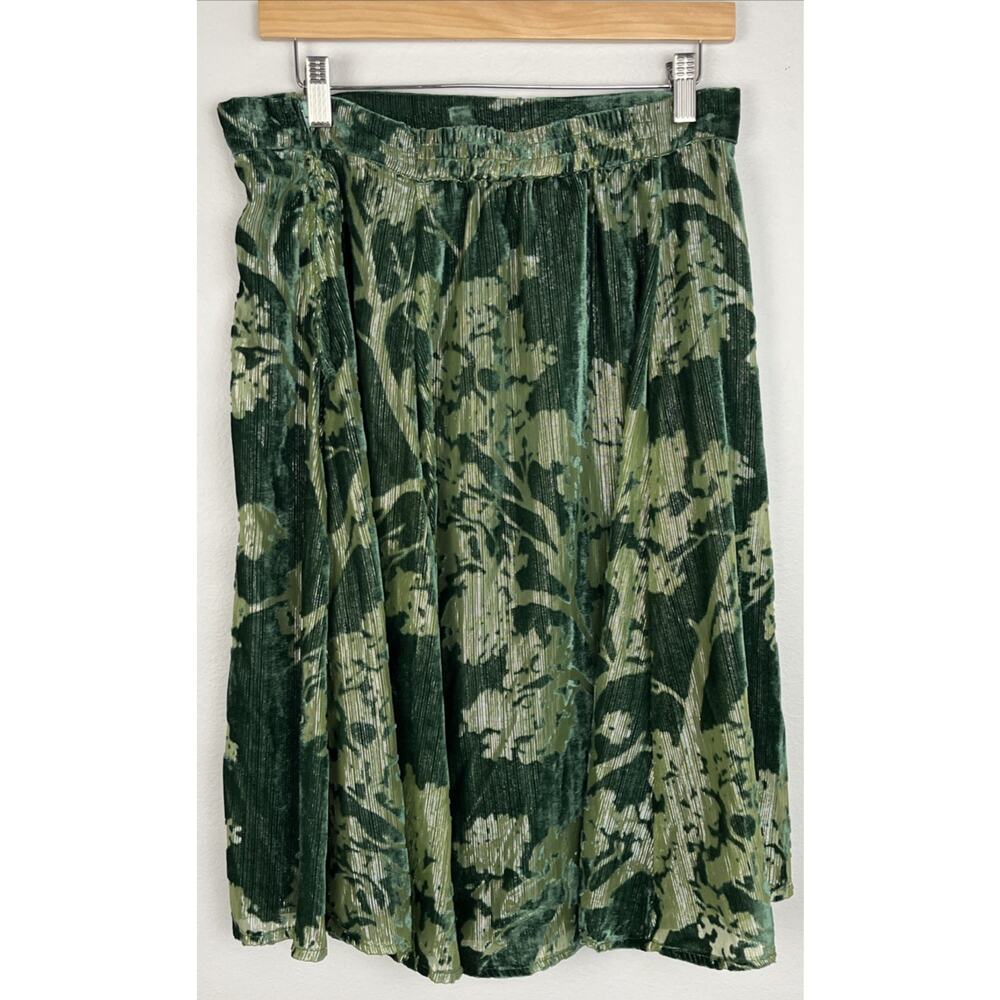 Modcloth A-line Velvet Burnout Skirt Textured Botanical Forest Green Size Large - Picture 9 of 13